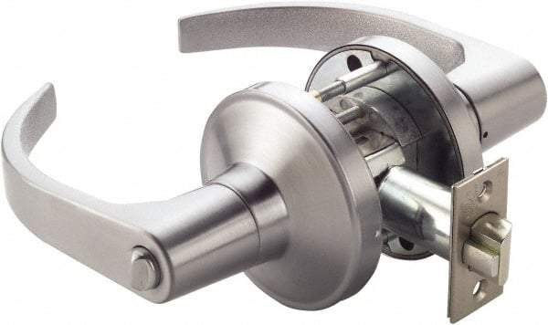 PDQ - Heavy Duty Privacy Lever Lockset - 2-3/4" Back Set, Keyless Cylinder, Zinc, Antimicrobial Coated, Satin Chrome Plated Finish - Exact Tool & Supply