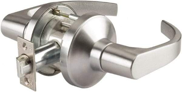 PDQ - Heavy Duty Classroom Lever Lockset - 2-3/4" Back Set, Small Format I/C Less Cylinder, Zinc, Antimicrobial Coated, Satin Chrome Plated Finish - Exact Tool & Supply