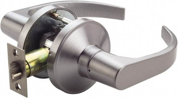 PDQ - Heavy Duty Passage Lever Lockset - 2-3/4" Back Set, Keyless Cylinder, Zinc, Antimicrobial Coated, Satin Chrome Plated Finish - Exact Tool & Supply
