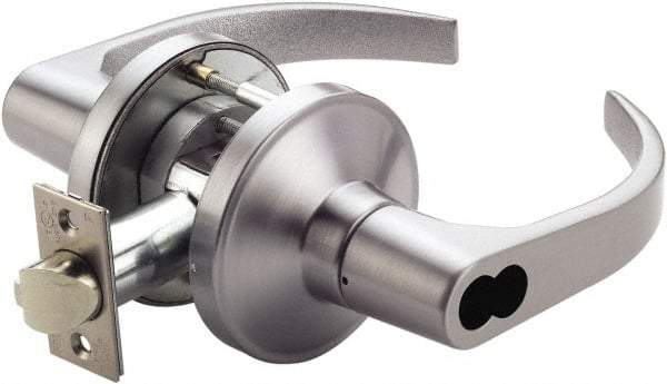 PDQ - Heavy Duty Storeroom Lever Lockset - 2-3/4" Back Set, Small Format I/C Less Cylinder, Zinc, Antimicrobial Coated, Satin Chrome Plated Finish - Exact Tool & Supply