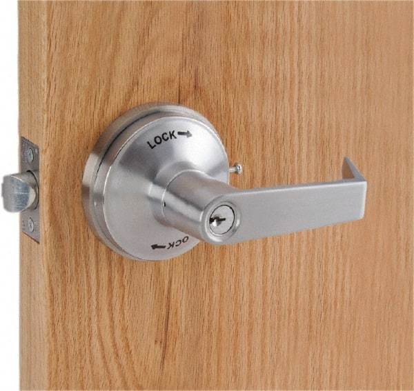 PDQ - Heavy Duty Classroom Intruder Lever Lockset - 2-3/4" Back Set, Small Format I/C Less Cylinder, Zinc, Satin Chrome Plated Finish - Exact Tool & Supply