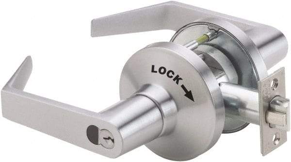 PDQ - Heavy Duty Classroom Intruder Lever Lockset - 2-3/4" Back Set, Small Format I/C Less Cylinder, Zinc, Satin Chrome Plated Finish - Exact Tool & Supply