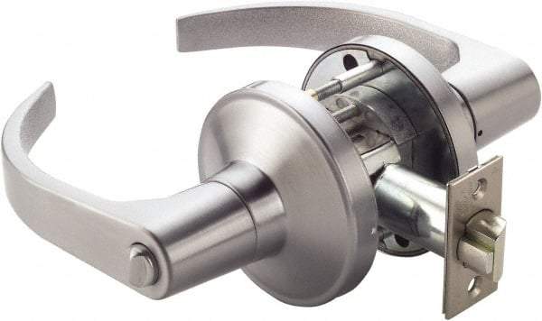 PDQ - Heavy Duty Privacy Lever Lockset - 2-3/4" Back Set, Keyless Cylinder, Zinc, Antimicrobial Coated, Satin Chrome Plated Finish - Exact Tool & Supply