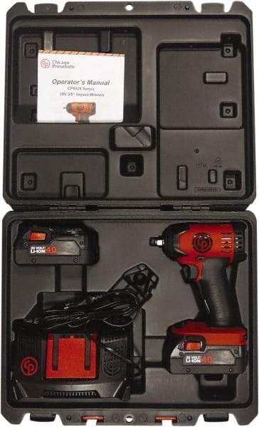 Chicago Pneumatic - 3/8" Drive 20 Volt Pistol Grip Cordless Impact Wrench & Ratchet - 2,400 RPM, 150 Ft/Lb Torque, 2 Lithium-Ion Batteries Included - Exact Tool & Supply