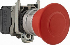 Schneider Electric - 22mm Mount Hole, Extended Mushroom Head, Pushbutton Switch Only - Round, Red Pushbutton, Nonilluminated, Trigger Action, Off, Shock and Vibration Resistant - Exact Tool & Supply
