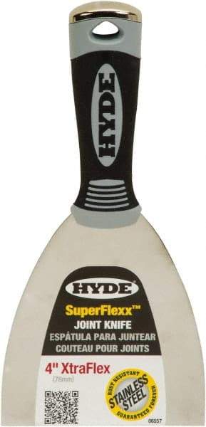 Hyde Tools - 4" Wide Spring Blade Stainless Steel Joint Knife - Flexible, Plastic Handle - Exact Tool & Supply