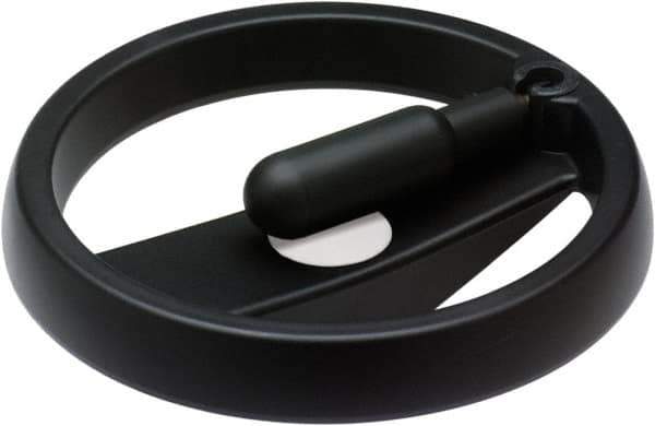 Elesa - 6.3", 2 Spoke Handwheel with Retractable Handle - 1.02" Hub, High Impact Strength Technopolymer, Black Matte Finish - Exact Tool & Supply