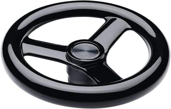 Elesa - 14.76", 3 Spoke Handwheel - 2.28" Hub, Duroplast, Black Glossy Finish - Exact Tool & Supply