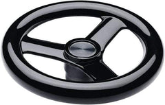 Elesa - 14.76", 3 Spoke Handwheel - 2.28" Hub, Duroplast, Black Glossy Finish - Exact Tool & Supply