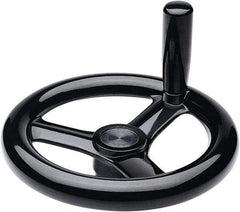 Elesa - 4.88", 3 Spoke Handwheel with Revolving Handle - 0.94" Hub, Duroplast, Black Glossy Finish - Exact Tool & Supply
