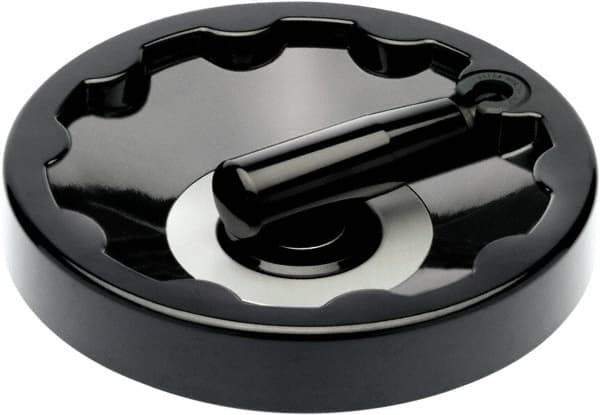 Elesa - 3.94" Diam, Duroplast Handwheel with Fold Away Handle - 0.94" Hub Diam - Exact Tool & Supply