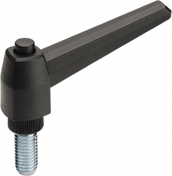 Elesa - 1/2-13, Glass Fiber Reinforced Technopolymer Adjustable Clamping Handle - 1-1/2" Stud Length, 4.49" OAL, 2.56" High - Exact Tool & Supply