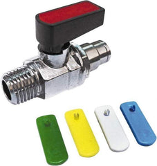 Value Collection - 3/8" Pipe, Brass Miniature Ball Valve - Inline - Two Way Flow, MNPT x Push-to-Connect Ends, Wedge Handle, 250 WOG - Exact Tool & Supply