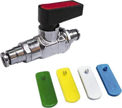 Value Collection - 1/8" Pipe, Brass Miniature Ball Valve - Inline - One Way Flow, Push-to-Connect x Push-to-Connect Ends, Wedge Handle, 250 WOG - Exact Tool & Supply