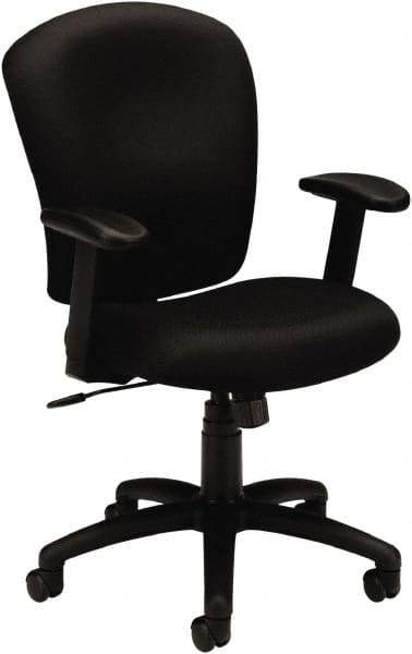 Basyx - 41" High Task Chair - 26" Wide x 34-1/2" Deep, 100% Polyester Seat, Black - Exact Tool & Supply