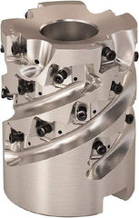 Seco - 4 Inserts, 50mm Cut Diam, 1-1/16" Arbor Diam, 43mm Max Depth of Cut, Indexable Square-Shoulder Face Mill - 0° Lead Angle, 2.5591" High, LOEX Insert Compatibility, Series Square T4-08 - Exact Tool & Supply