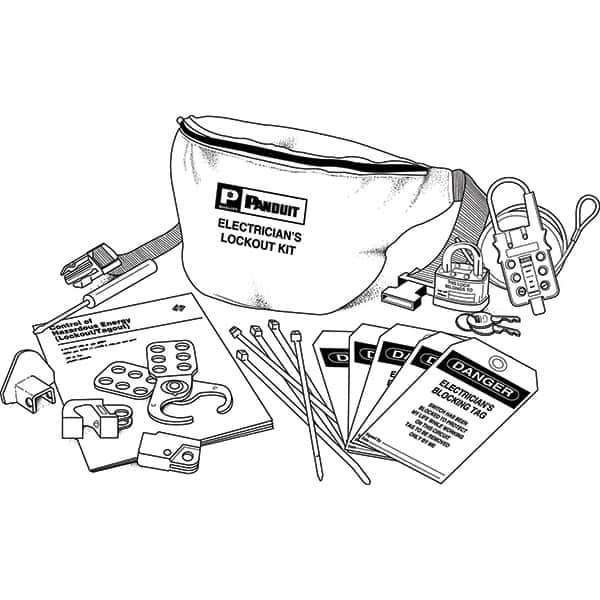 Panduit - 12 Piece Electrical Lockout Kit - Keyed Differently, Comes in Pouch - Exact Tool & Supply