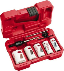 Milwaukee Tool - 9 Piece, 3/4" to 1-1/2" Saw Diam, Hole Saw Kit - Bi-Metal, Toothed Edge, Includes 5 Hole Saws - Exact Tool & Supply