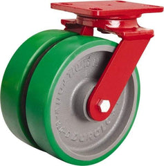 Hamilton - 8" Diam x 2" Wide x 9-3/4" OAH Top Plate Mount Swivel Caster - Polyurethane Mold onto Cast Iron Center, 3,000 Lb Capacity, Sealed Precision Ball Bearing, 4-1/2 x 6-1/2" Plate - Exact Tool & Supply