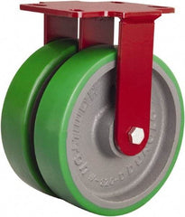 Hamilton - 8" Diam x 2" Wide x 9-3/4" OAH Top Plate Mount Rigid Caster - Polyurethane Mold onto Cast Iron Center, 3,000 Lb Capacity, Sealed Precision Ball Bearing, 4-1/2 x 6-1/2" Plate - Exact Tool & Supply