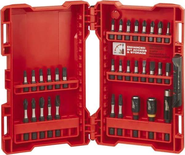 Milwaukee Tool - 32 Piece, Bit Set - 3/16 to 1/4" Hex, Phillips, Slotted, Torx, Square Point - Exact Tool & Supply
