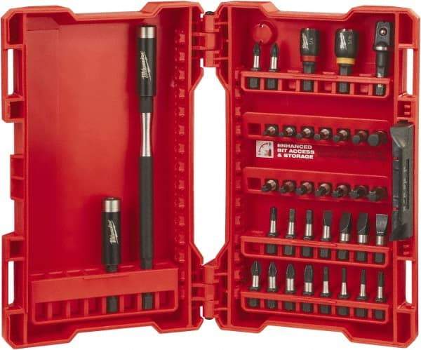 Milwaukee Tool - 36 Piece, Bit Set - 5/64 to 1/4" Hex, Phillips, Slotted, Torx, Square Point - Exact Tool & Supply