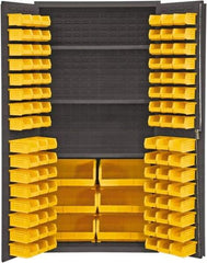 Durham - 3 Shelf 102 Bin Storage Cabinet - Steel, 36" Wide x 24" Deep x 72" High, Yellow - Exact Tool & Supply