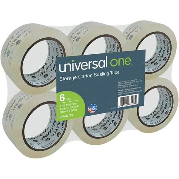 Universal One - 48mm Wide x 3mm Thick x 50m Long, 33100 Box Sealing & Label Protection Tape - Clear - Exact Tool & Supply