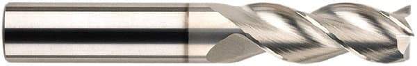SGS - 1/2", 2-1/2" LOC, 1/2" Shank Diam, 5" OAL, 3 Flute, Solid Carbide Square End Mill - Single End, Uncoated, Spiral Flute, 38° Helix, Centercutting, Right Hand Cut, Right Hand Flute, Series 43 - Exact Tool & Supply