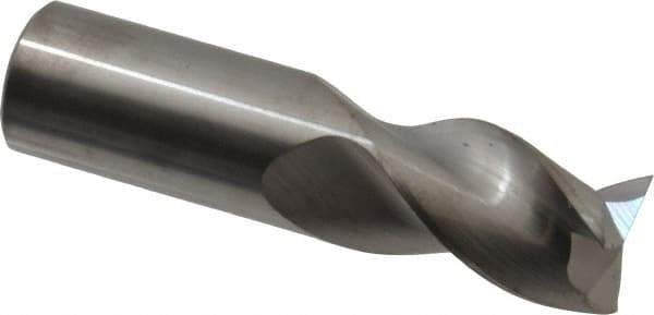 SGS - 3/4", 1" LOC, 3/4" Shank Diam, 3" OAL, 3 Flute, Solid Carbide Square End Mill - Single End, Uncoated, Spiral Flute, 38° Helix, Right Hand Cut, Right Hand Flute, Series 43 - Exact Tool & Supply