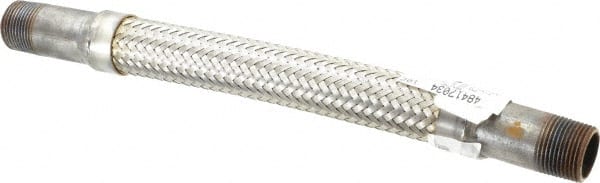 Made in USA - 12" OAL, 3/4" ID, 600 Max psi, Flexible Metal Hose Assembly - Exact Tool & Supply