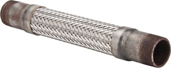Made in USA - 12" OAL, 1-1/4" ID, 450 Max psi, Flexible Metal Hose Assembly - Exact Tool & Supply