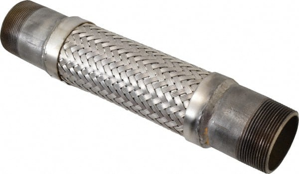Made in USA - 12" OAL, 2" ID, 450 Max psi, Flexible Metal Hose Assembly - Exact Tool & Supply