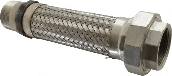 Made in USA - 12" OAL, 2" ID, 450 Max psi, Flexible Metal Hose Assembly - Exact Tool & Supply