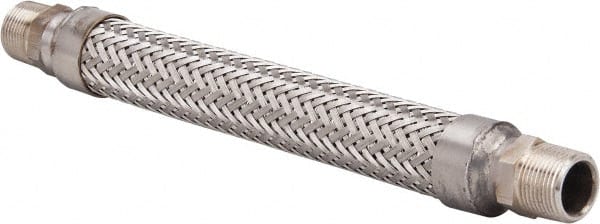Made in USA - 12" OAL, 3/4" ID, 600 Max psi, Flexible Metal Hose Assembly - Exact Tool & Supply