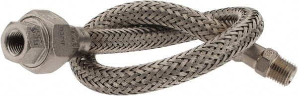 Made in USA - 18" OAL, 1/4" ID, 2,240 Max psi, Flexible Metal Hose Assembly - Exact Tool & Supply