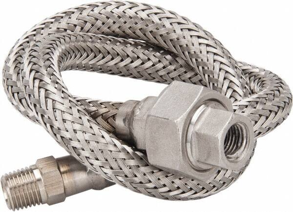 Made in USA - 24" OAL, 1/4" ID, 2,240 Max psi, Flexible Metal Hose Assembly - Exact Tool & Supply