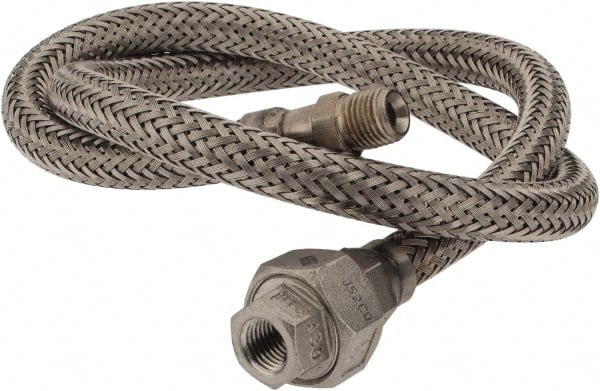 Made in USA - 36" OAL, 1/4" ID, 2,240 Max psi, Flexible Metal Hose Assembly - Exact Tool & Supply