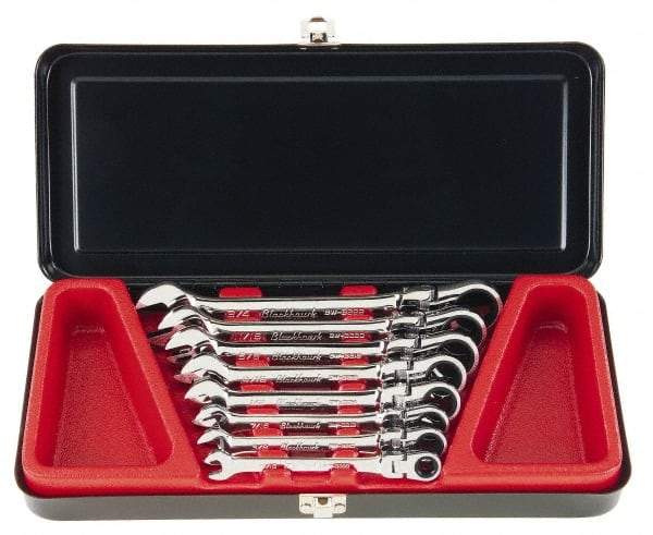 Blackhawk by Proto - 8 Piece, 5/16" to 3/4", Combination Wrench Set - Inch Measurement Standard, Full Polish Finish, Comes in Metal Case - Exact Tool & Supply