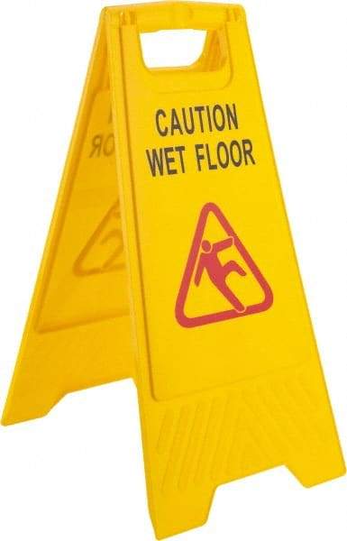 PRO-SOURCE - Caution - Wet Floor, 12" Wide x 24" High, Plastic Floor Sign - A-Frame, Red & Black on Yellow, For Accident Prevention - Exact Tool & Supply