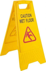 PRO-SOURCE - Caution - Wet Floor, 12" Wide x 24" High, Plastic Floor Sign - A-Frame, Red & Black on Yellow, For Accident Prevention - Exact Tool & Supply