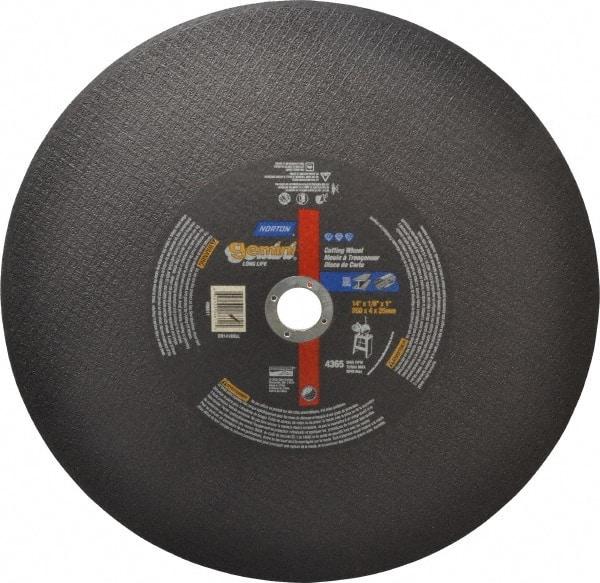 Norton - 14" Aluminum Oxide Cutoff Wheel - 1/8" Thick, 1" Arbor, 4,365 Max RPM, Use with Stationary Tools - Exact Tool & Supply