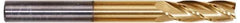 Hertel - 13/64", 5/8" LOC, 1/4" Shank Diam, 2-1/2" OAL, 4 Flute, Solid Carbide Square End Mill - Single End, TiN Finish, Spiral Flute, 30° Helix, Centercutting, Right Hand Cut, Right Hand Flute - Exact Tool & Supply