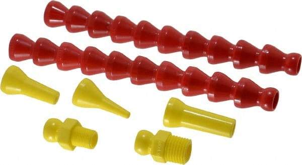 Value Collection - 7 Piece, 13" Hose Length, 1/16, 1/4 & 1/8" Nozzle Diam, 1/4" Hose ID, Coolant Hose Kit - 1/8 & 1/4" NPT For Snap Flow Modular Hose Systems - Exact Tool & Supply