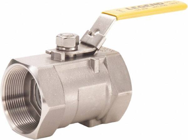 Legend Valve - 1/8" Pipe, Standard Port, Stainless Steel Standard Ball Valve - 1 Piece, FNPT x FNPT Ends, Lever Handle, 800 WOG, 150 WSP - Exact Tool & Supply