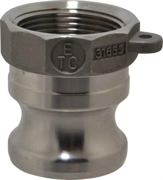 EVER-TITE Coupling Products - 1-1/4" Stainless Steel Cam & Groove Suction & Discharge Hose Male Adapter Female NPT Thread - Part A, 1-1/4" Thread, 250 Max psi - Exact Tool & Supply