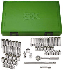 SK - 60 Piece 1/4" Drive Deep Well Socket Set - 6 Points, 1/8" to 5/8" (4mm to 16mm) Range, Inch/Metric Measurement Standard - Exact Tool & Supply