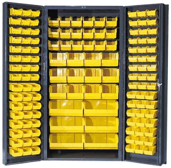Quantum Storage - 132 Bin Storage Cabinet - Steel, 36" Wide x 24" Deep x 72" High, Gray - Exact Tool & Supply