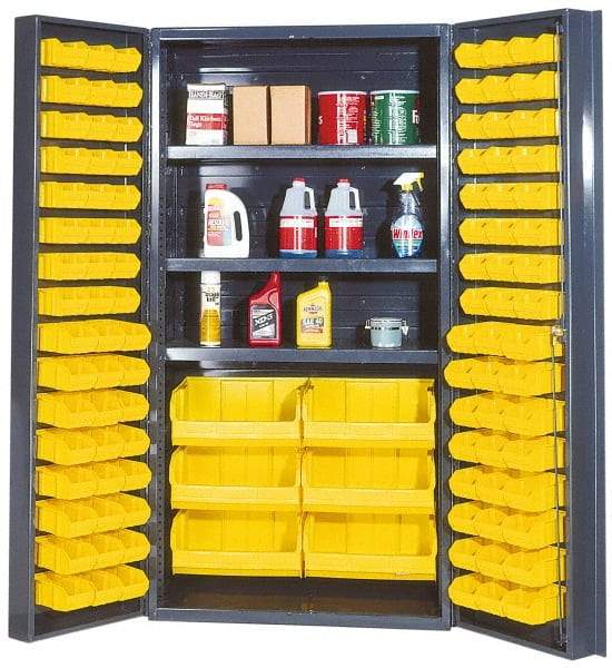 Quantum Storage - 3 Shelf 102 Bin Storage Cabinet - Steel, 36" Wide x 24" Deep x 72" High, Gray - Exact Tool & Supply