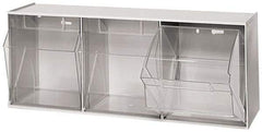 Quantum Storage - 23-5/8" Wide x 9-1/2" High x 7-3/4" Deep, Small Parts Tip Out Stacking Bin Organizer - Polystyrene Frame, 3 Compartments, 7-3/8" Wide x 8-5/8" High x 5-7/8" Deep Bin - Exact Tool & Supply